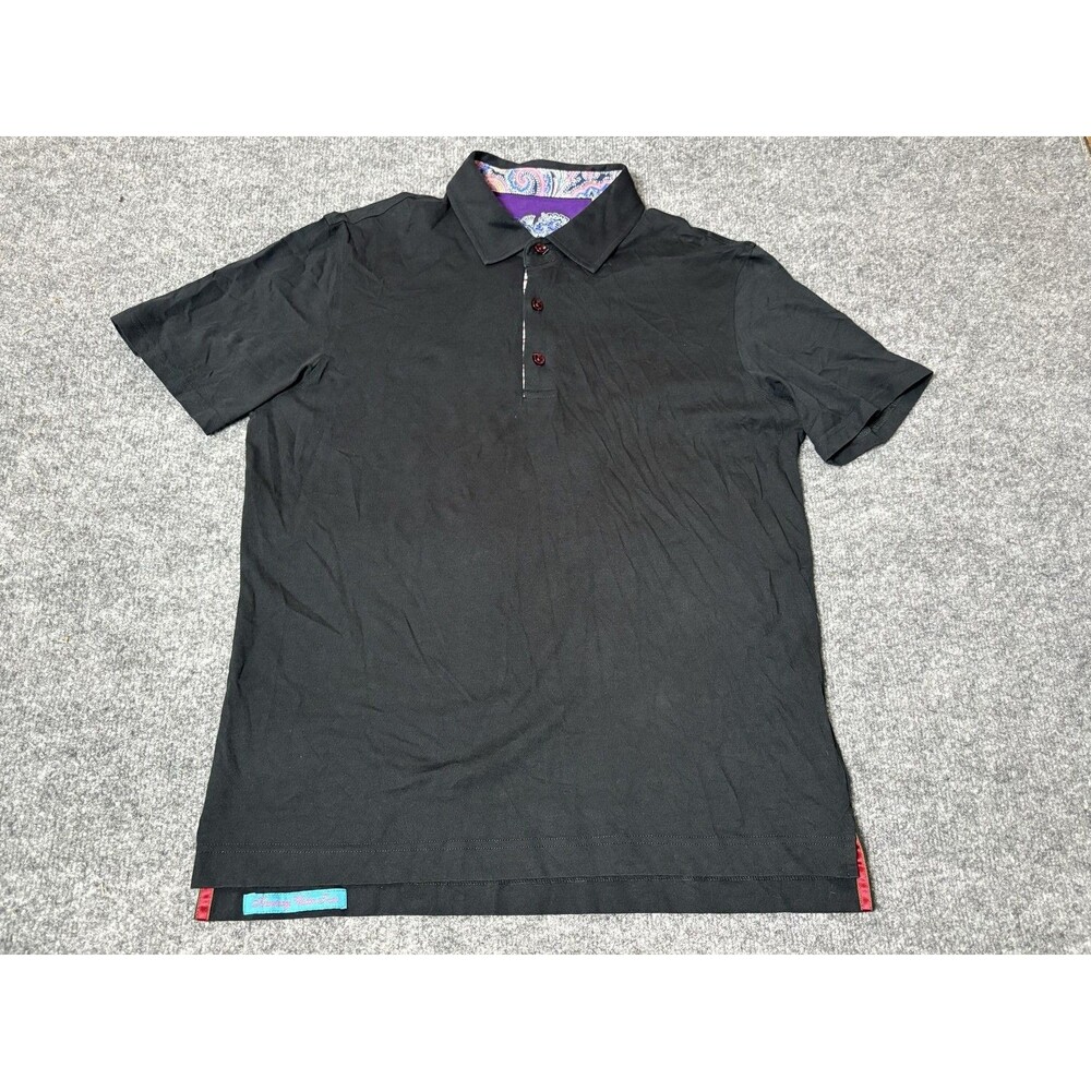 Robert Graham Polo Shirt Mens M Black 100% Cotton Classic Fit Paisley Trim